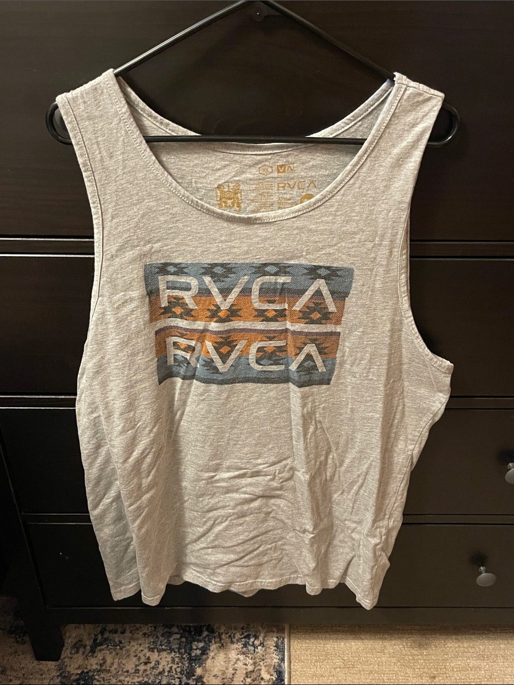 RVCA Light Gray Tank Top with Blue and Orange Graphic